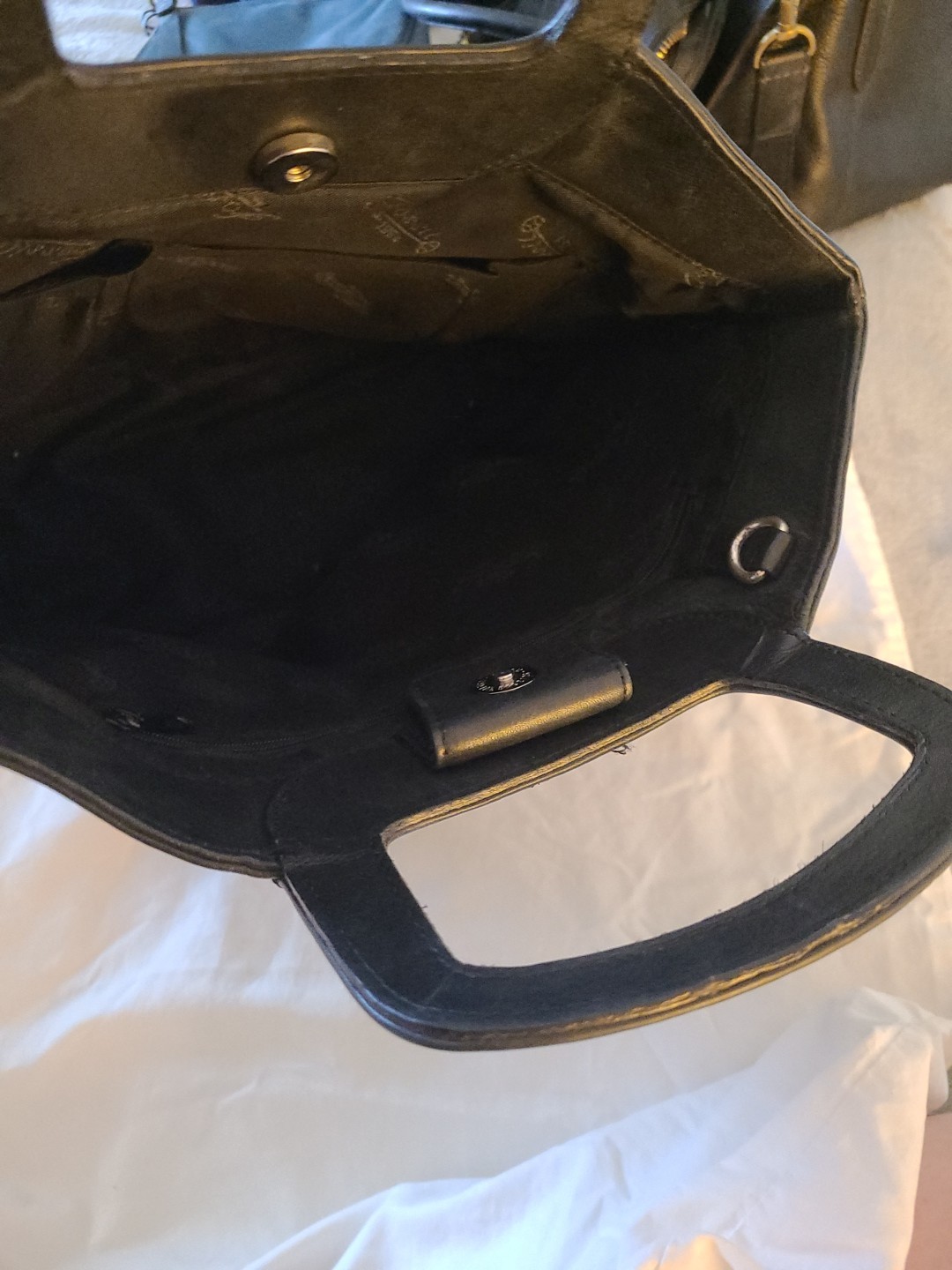Med/Large Fossil Rachel Handbag Black Leather Floral Snap Double Handle NO STRAP