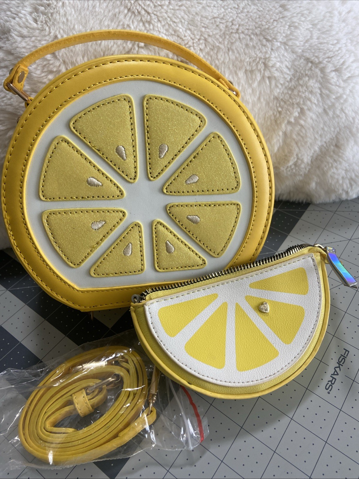 Adorable Lemon Purse With Attachable Straps And FREE Light Yellow Lined Wallet