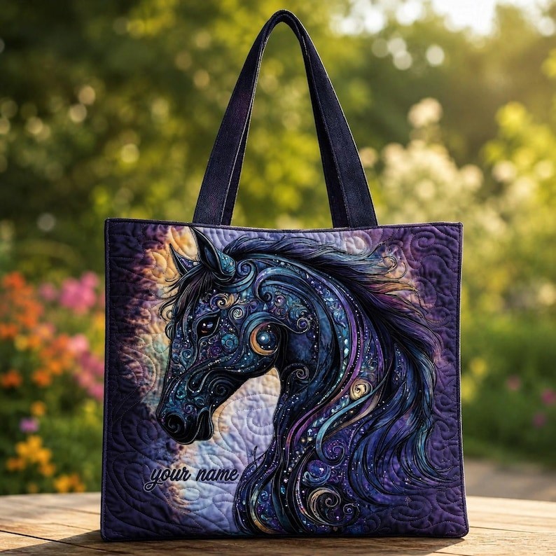 Mystical Purple Dragon Quilted Tote Bag, Fantasy Library Handbag, Gothic Bookish