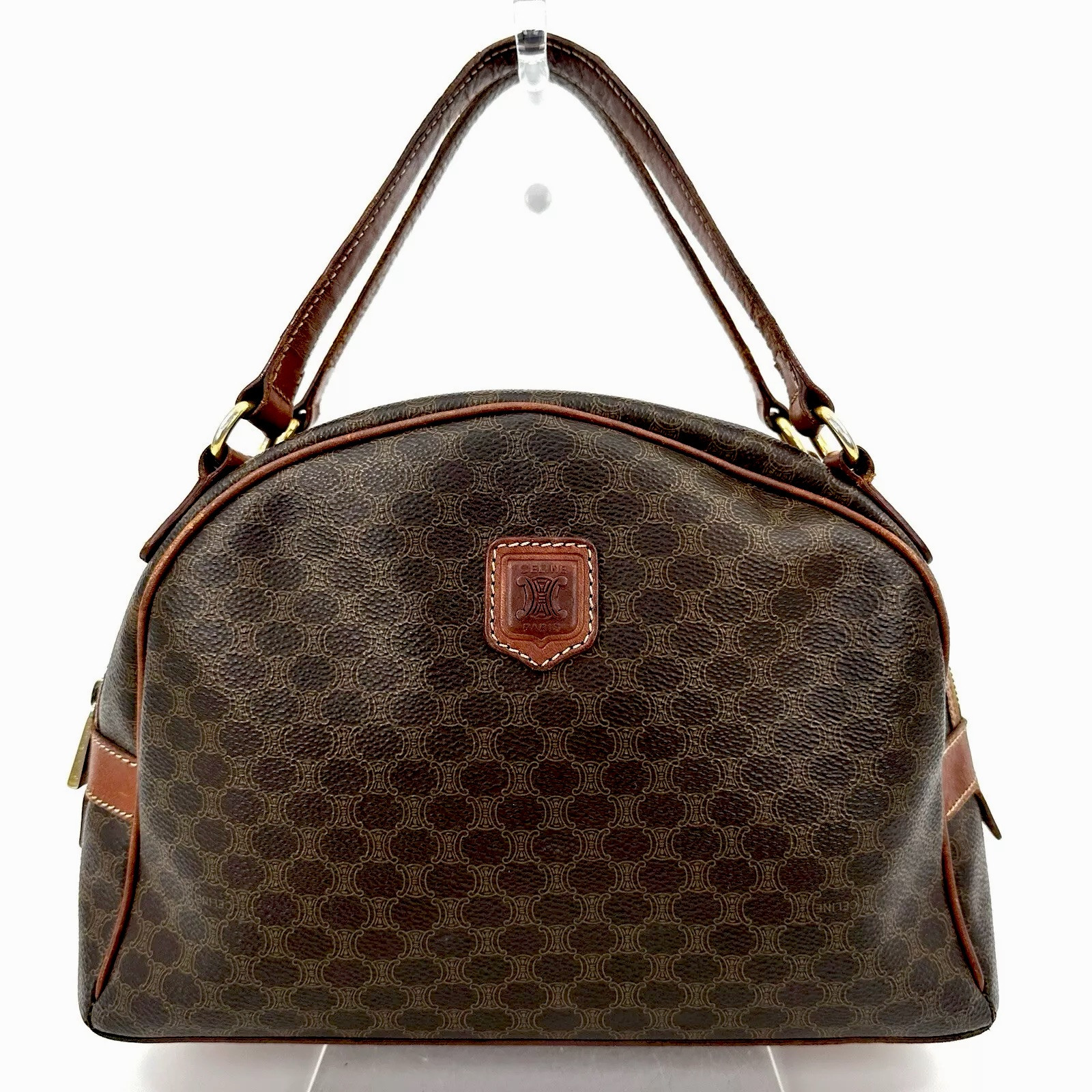 DDP Auth CELINE Vintage Macadam Monogram Leather Top Handle Bag Triomphe Vtg