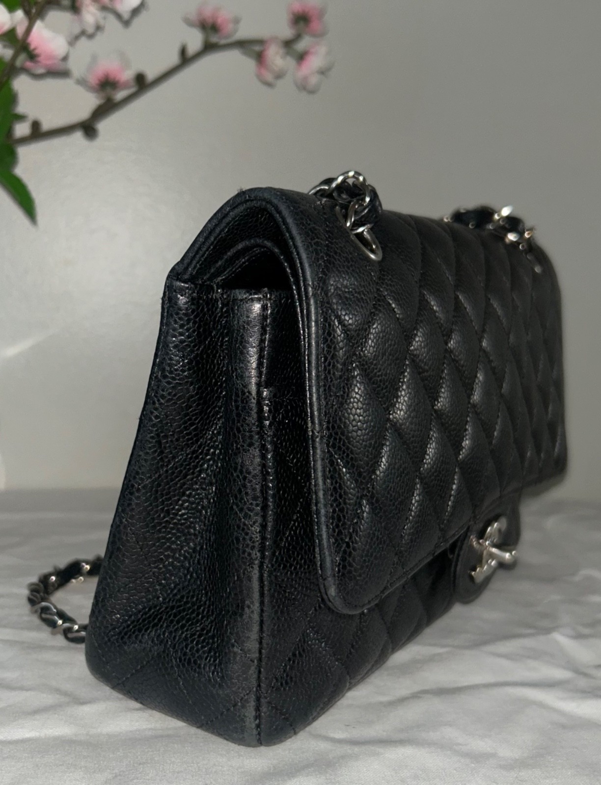 CHANEL Medium Classic Double Flap Caviar Quilted Handbag Black