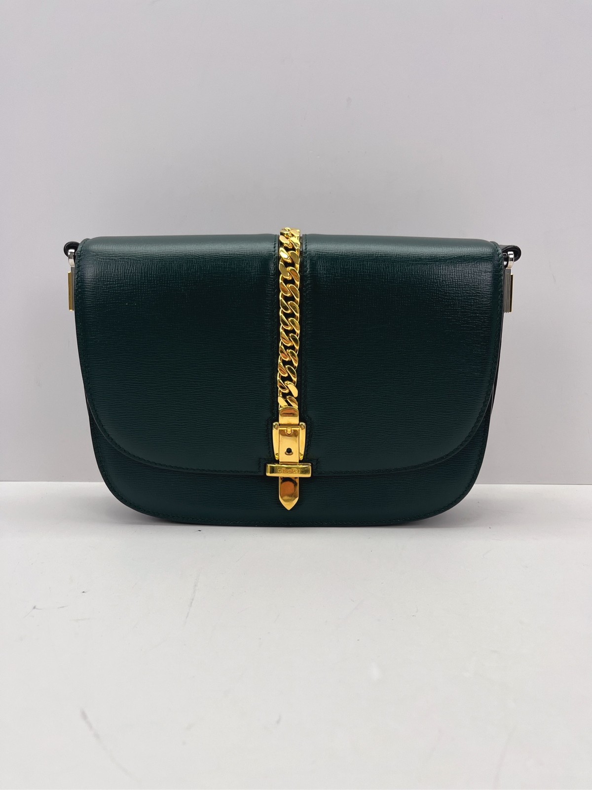 Gucci Sylvie Normal Size Dark Green Crossgrain Leather Shoulder Crossbody Duty P