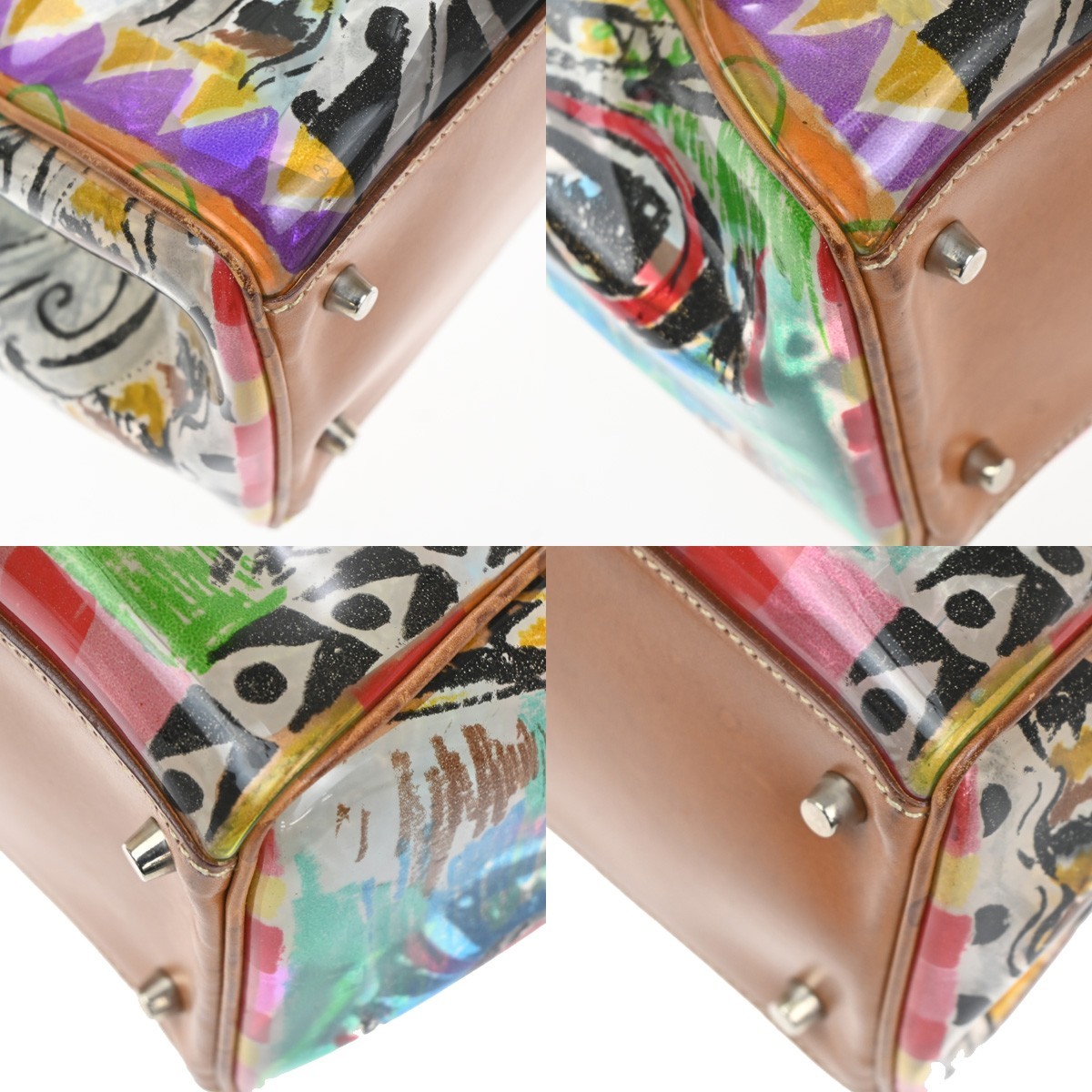 PRADA Venetian Print Shoulder Tote Bag Vinyl Leather Brown SHW Italy 37KD059