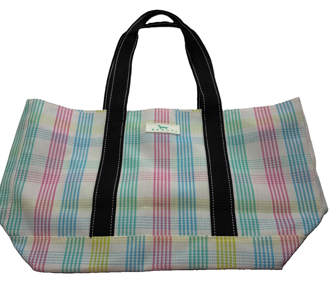 Scout Tote Bag,19×10, Large Durable Pastel Plaid Pattern, Zip Closure NEVER USED