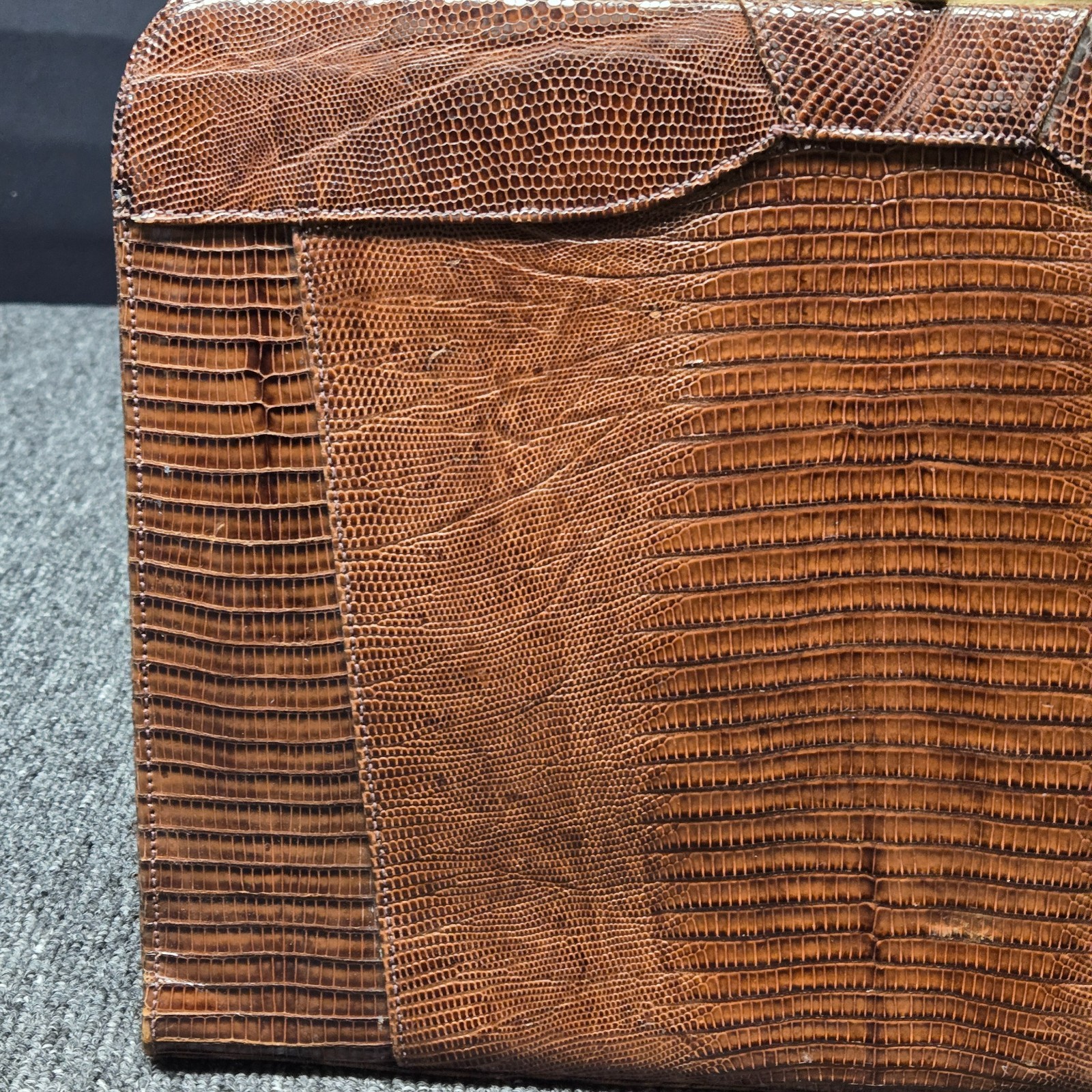 Vintage Escort Genuine Lizard Leather Frame Handbag Brown Satchel Purse VTG