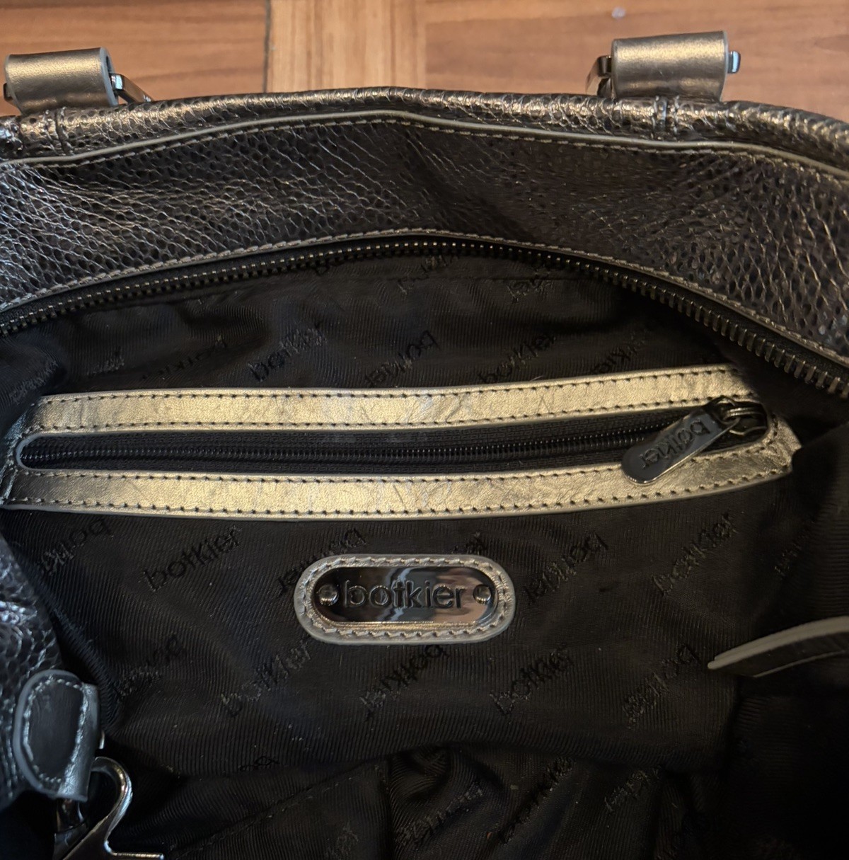BOTKIER SOFT METALLIC GUNMETAL SASHA HOBO DUFFLE PURSE TWO WAY BAG LARGE