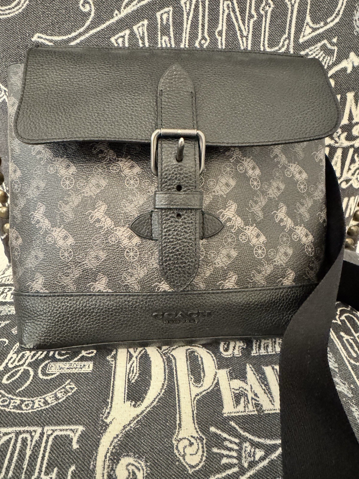 Coach/Gray Logo Horse & Carriage Buckle Flap Crossbody Bag