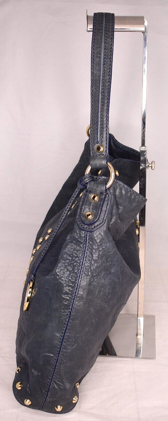 Michael Kors Purse Uptown Astor Stud Destressed Leather Navy Blue Shoulder Bag