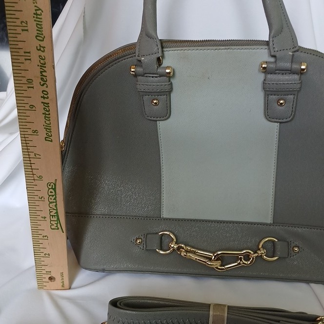 JustFab Gray Colorblock Dome Satchel Top Handle Bag Zip, Lined Pockets Gold