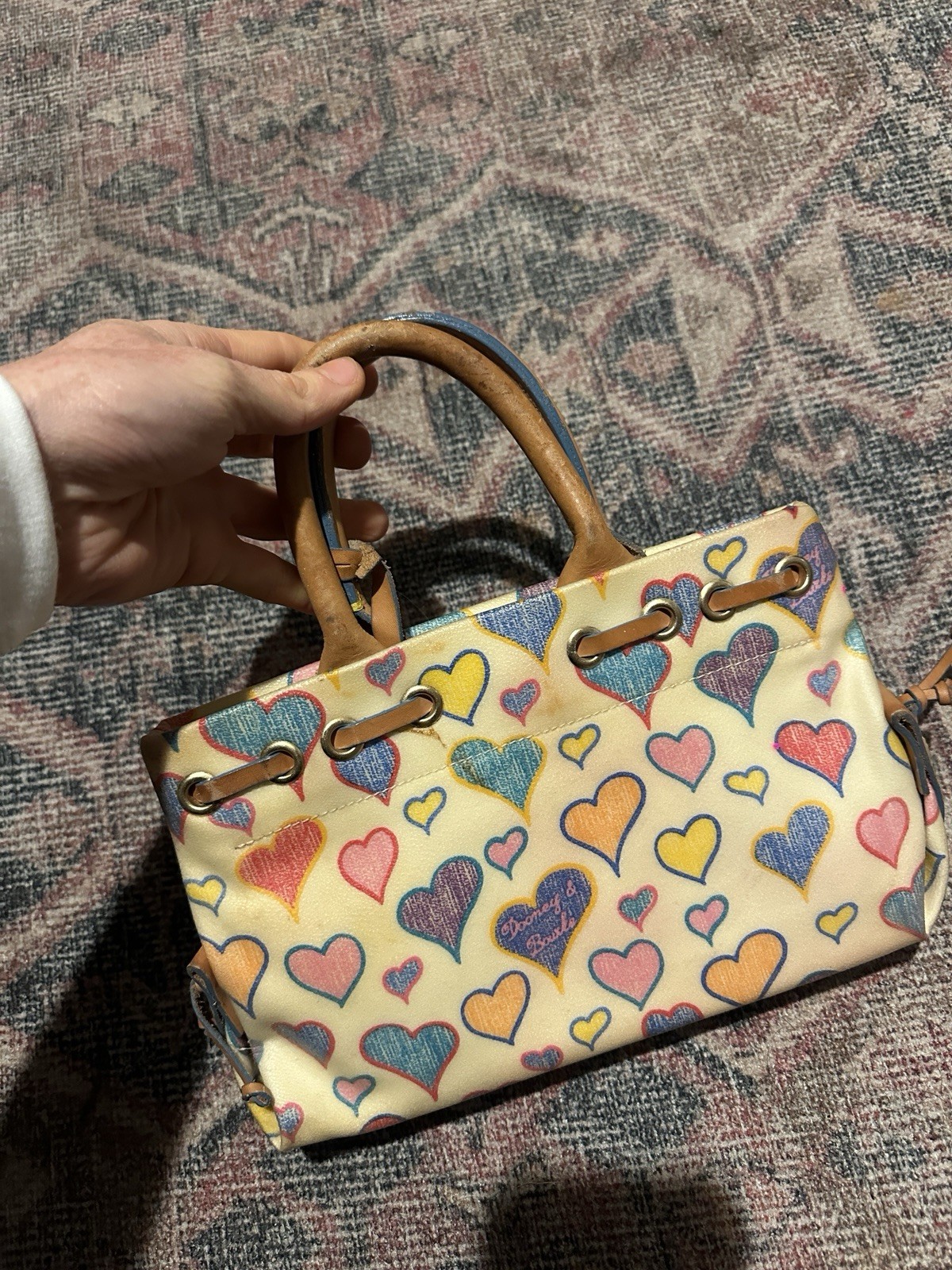 Y2K Dooney & Bourke Purse Rainbow Monogram CanvasLeather Handbag Heart Charm