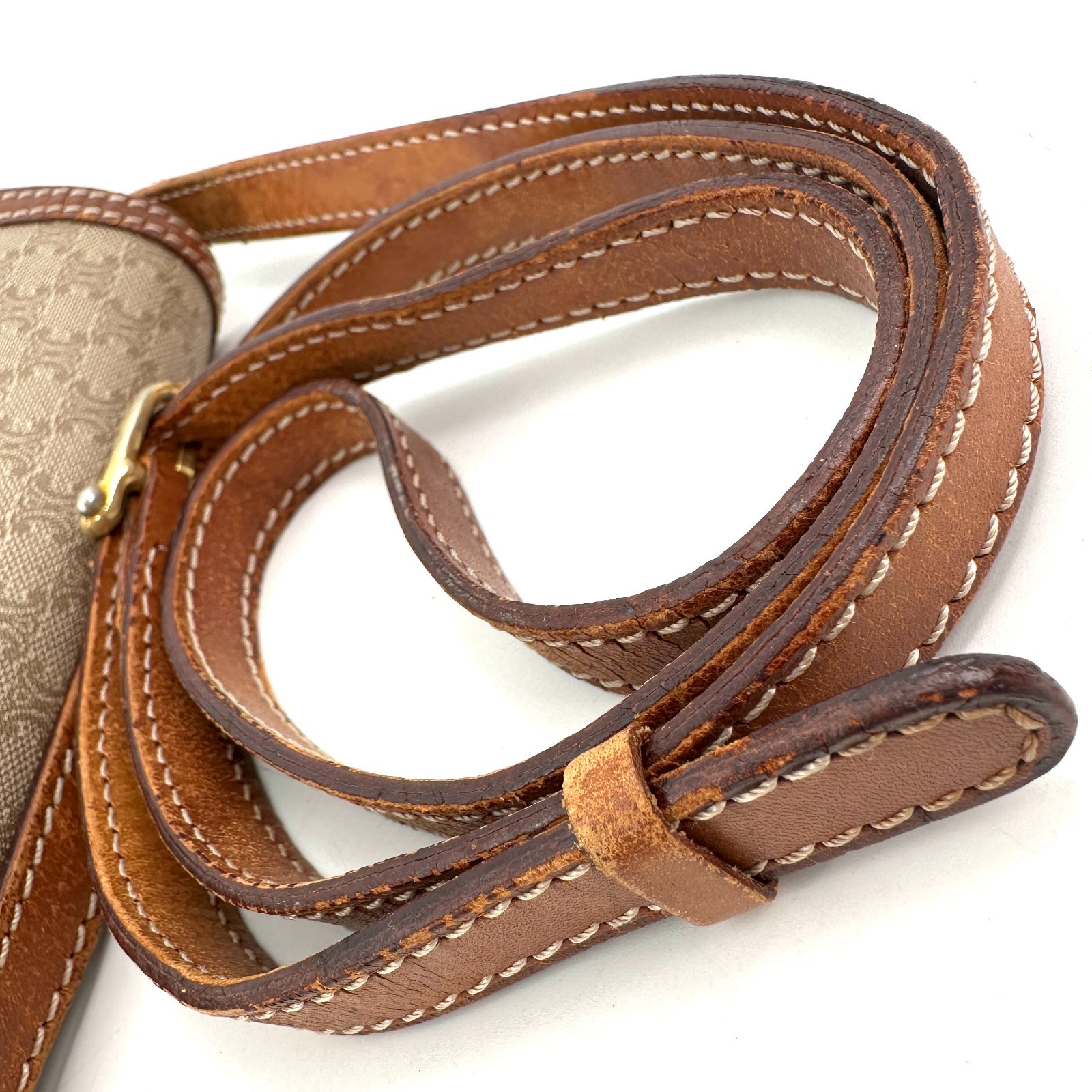 Auth CELINE Shoulder Crossbody Bag Macadam PVC Leather Beige Brown _0142