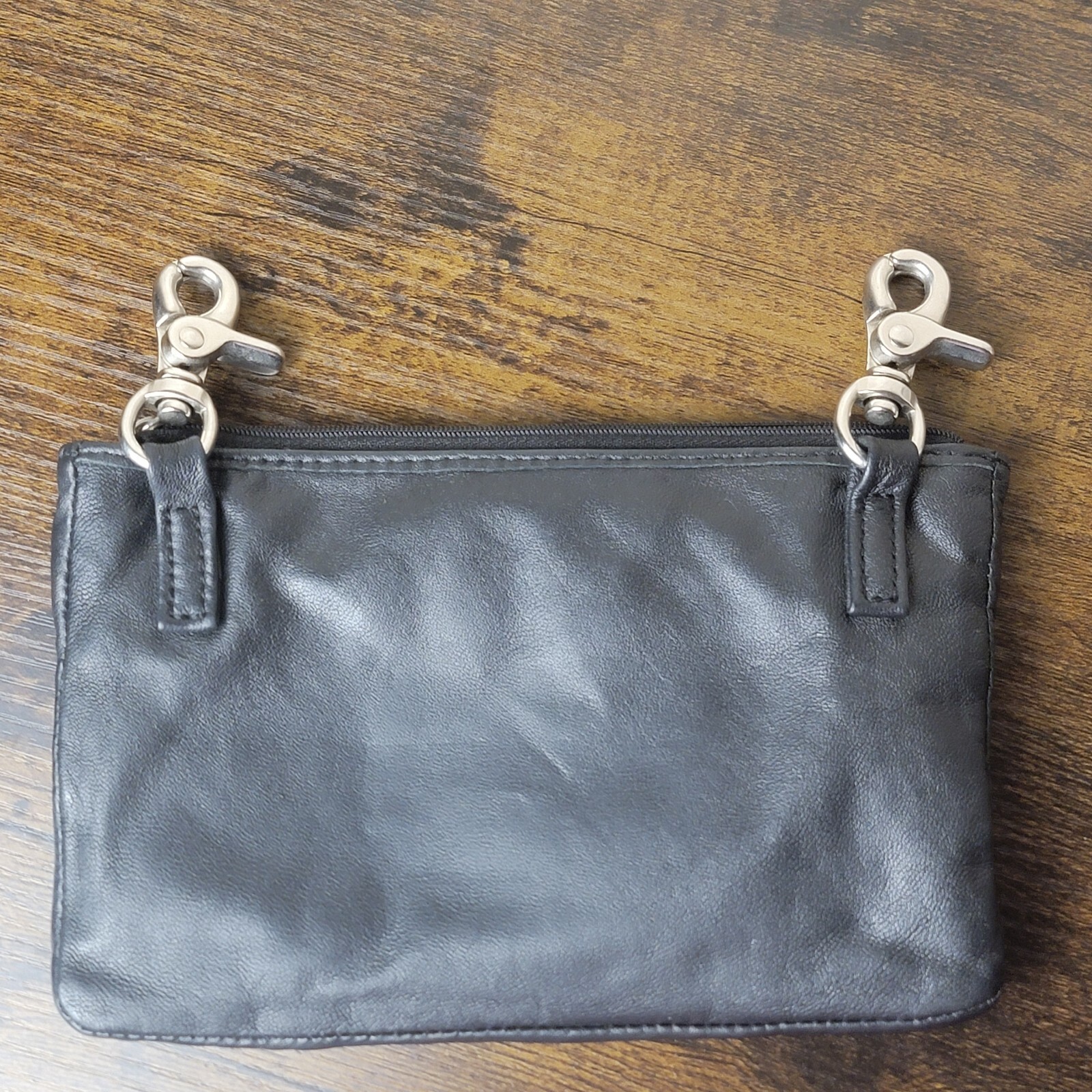 Harley-Davidson Black Leather Wristlet Clutch with Pink Rhinestone Logo