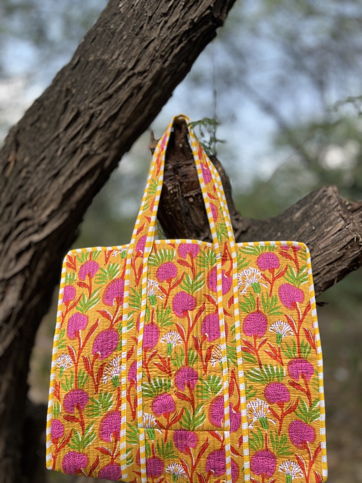 Handmade Quilted Cotton Tote Bag Floral Print Reversible Shopping Beach Travel B