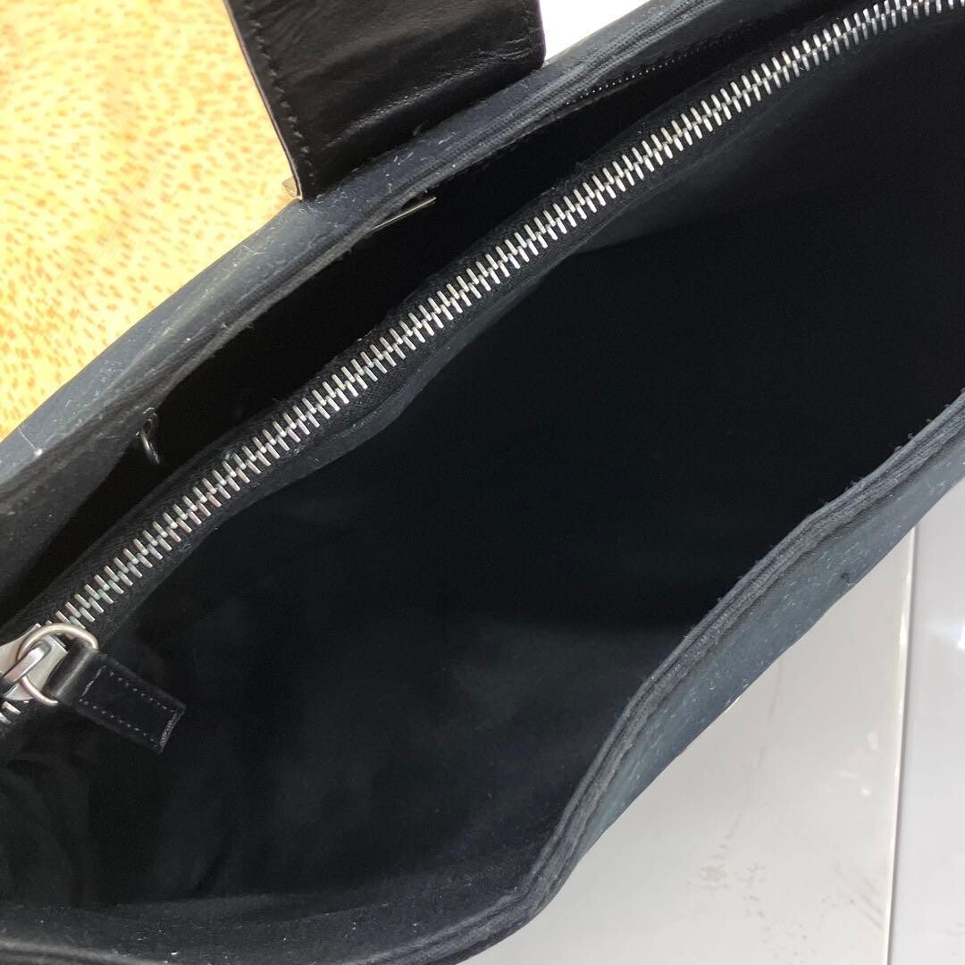 Fendi Mamma Baguette Black Cotton Jersey Leather Shoulder Bag 3541 Auth