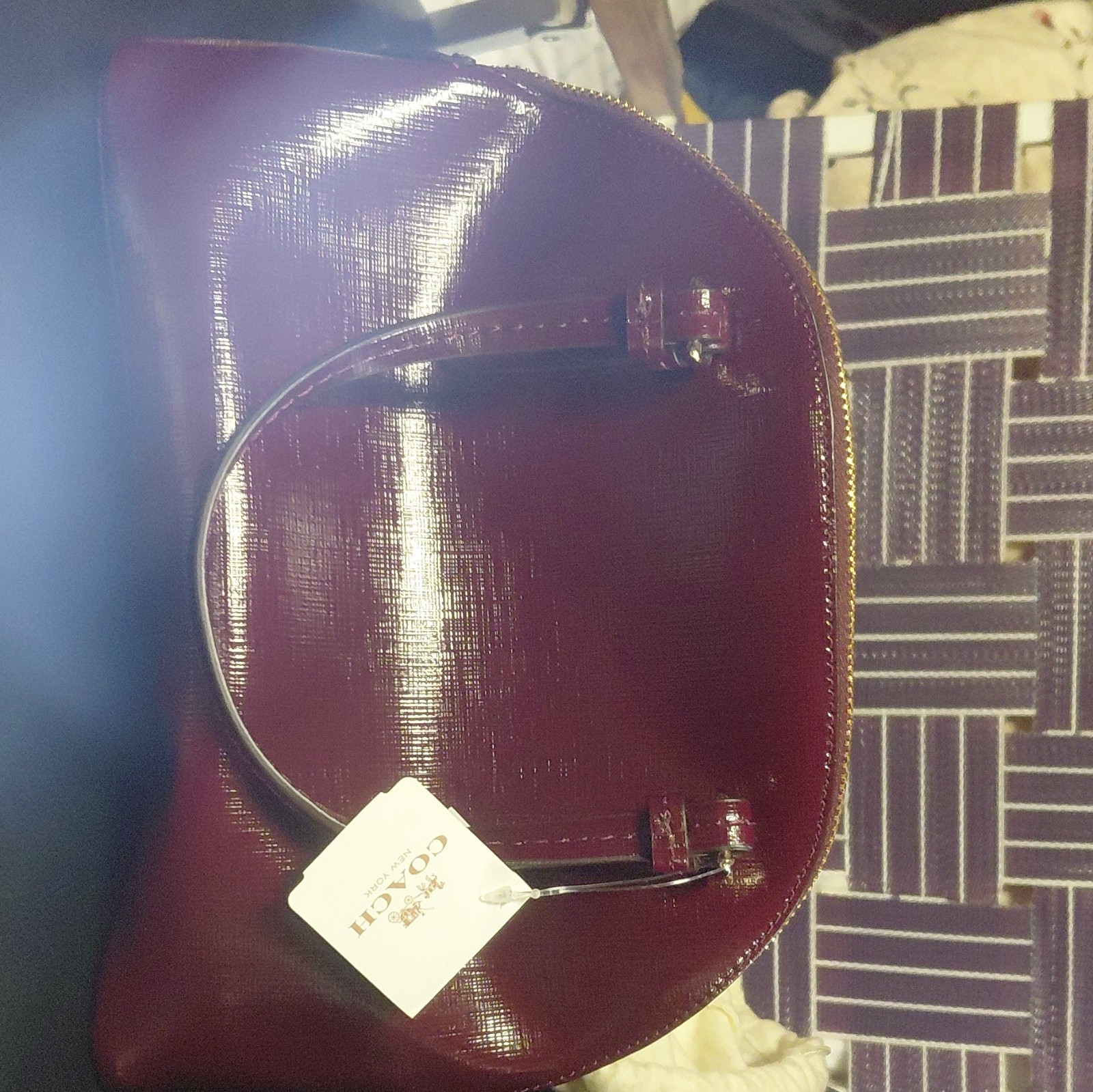 Coach Burgundy Small Zip-Top Satchel Top Handle Gold Hardware Hang Tag