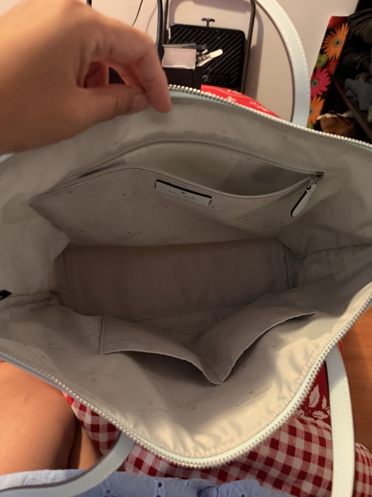 kate spade new york Light blue Zip Top Tote w/ Detachable Strap, Pockets