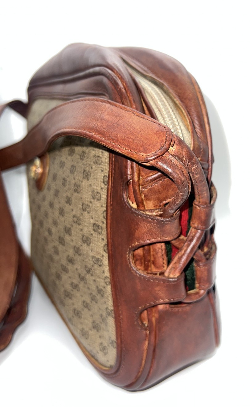 Gucci Micro GG PVC Leather Shoulder Bag Brown Sherry Line Authentic
