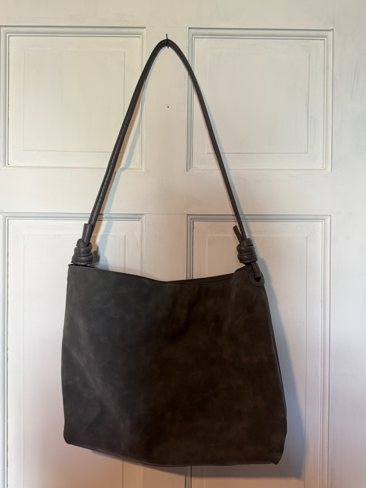 8 Other Reasons Gray Leather Shoulder Bag Purse Large 16×13 Soft Slouchy Chic