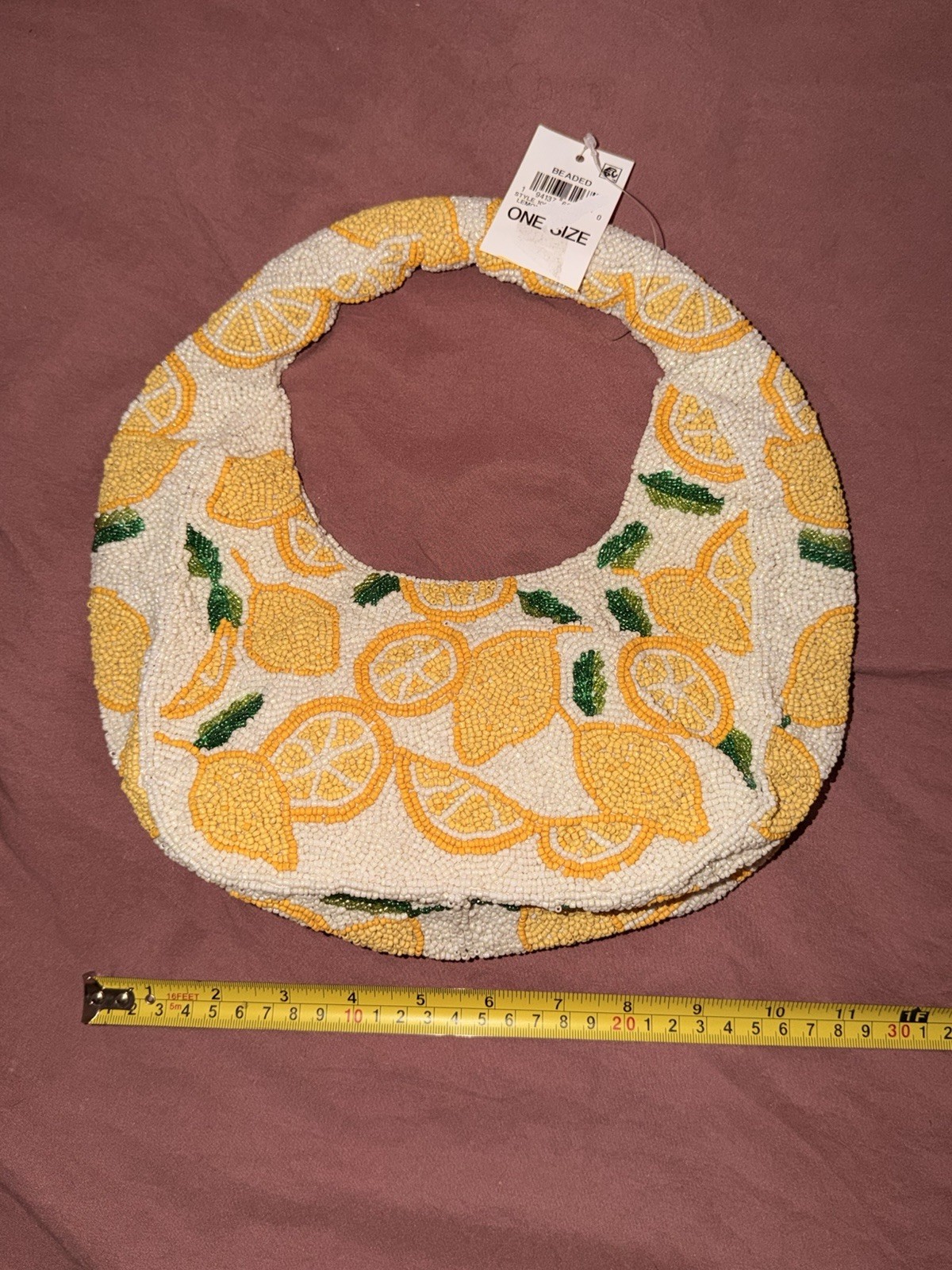 NWT On 34th Hand Beaded Embellished Lemons Yellow Boho Hobo Style Shoulder Bag