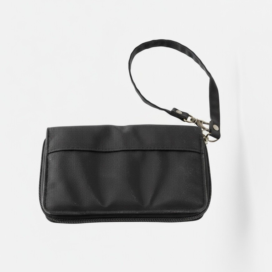 Travelon Wallet Clutch Wristlet Zip around Wrist Strap Black Turquoise Lining