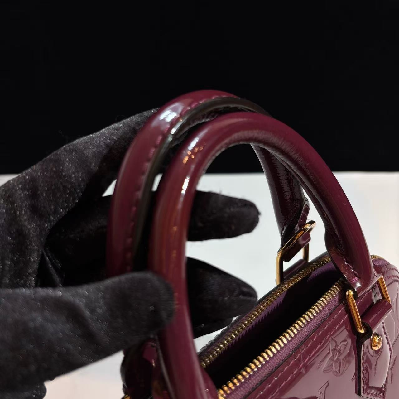 Louis Vuitton LV Monogram Vernis Patent Leather Alma BB Magenta Ombre Crossbody