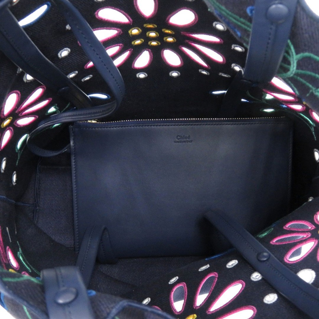 AUTHENTIC Chloe CHC22SS492G24 Flower Canvas Tote Bag Navy linen Calf JAPAN