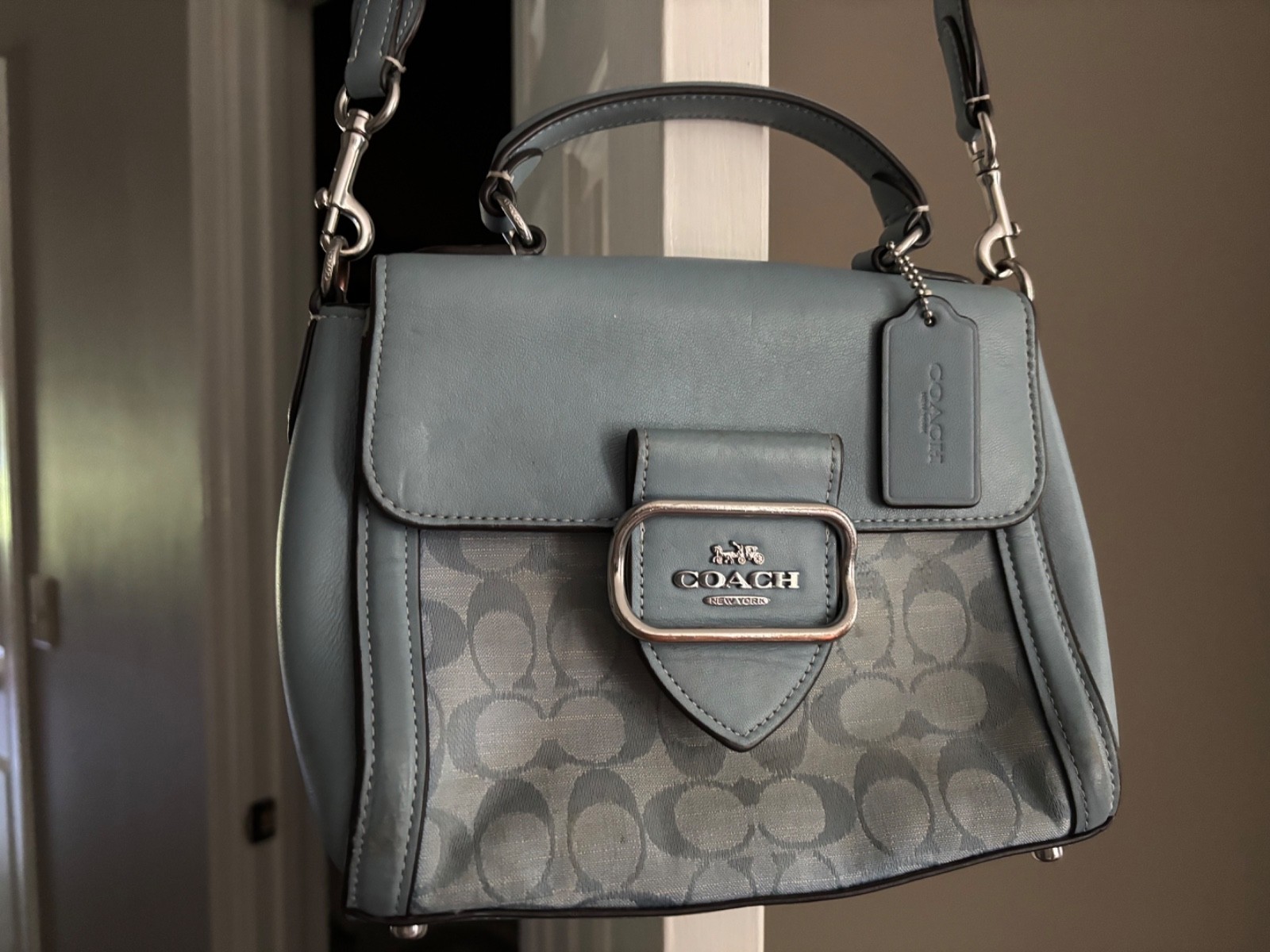 coach light sky blue purse
