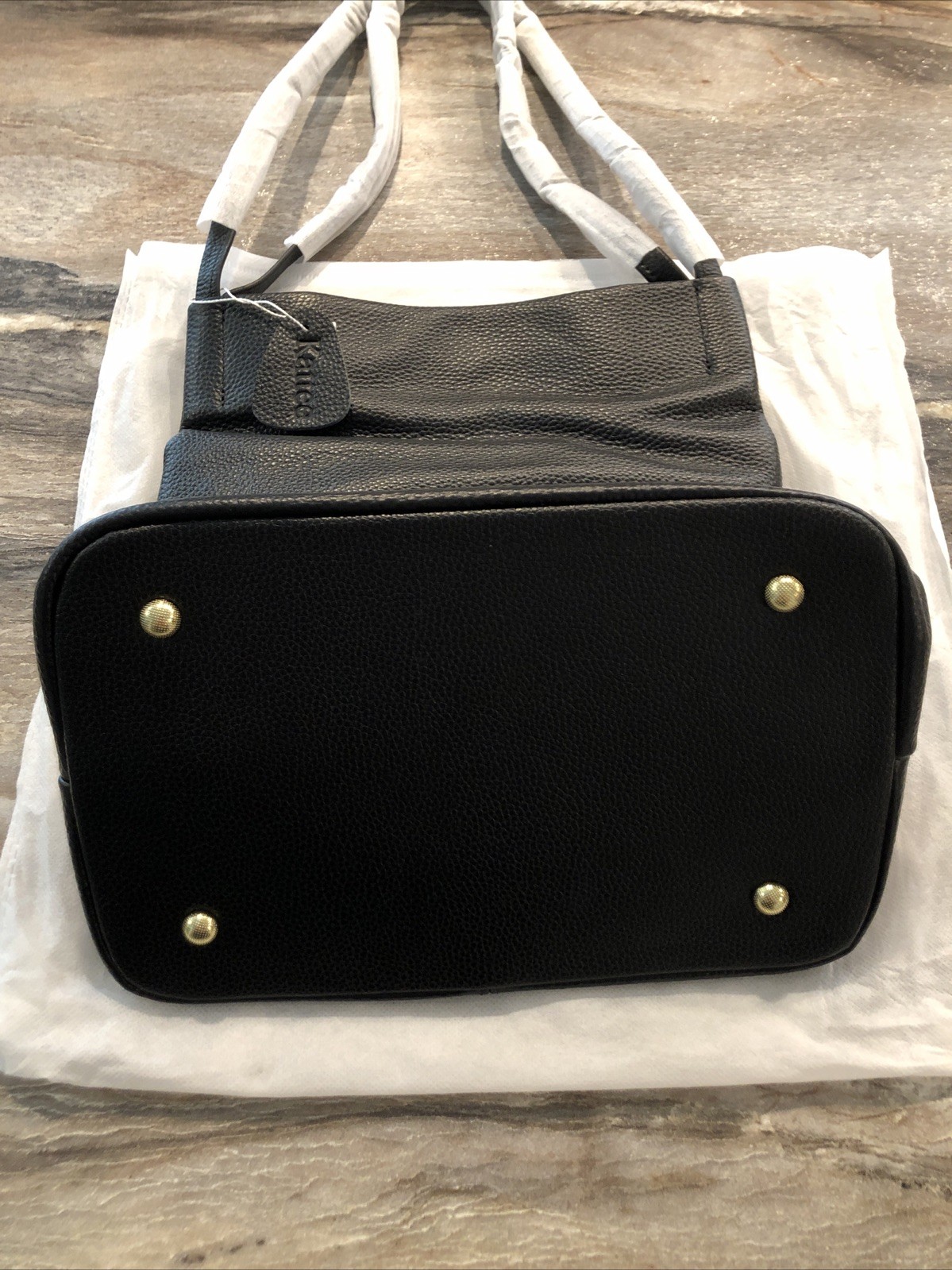 Kattee New Black Imported Leather Purse Handbag Dust Cover Bag Gold Played Zip