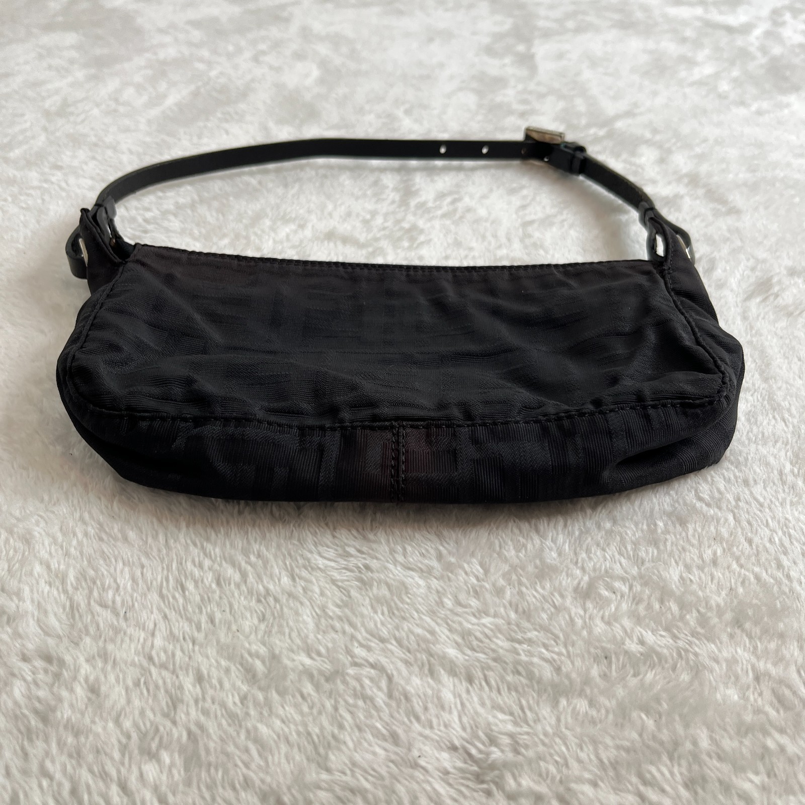 VTG Fendi FF Zucca Shoulder Handbag Monogram Black Fabric Baguette Pochette