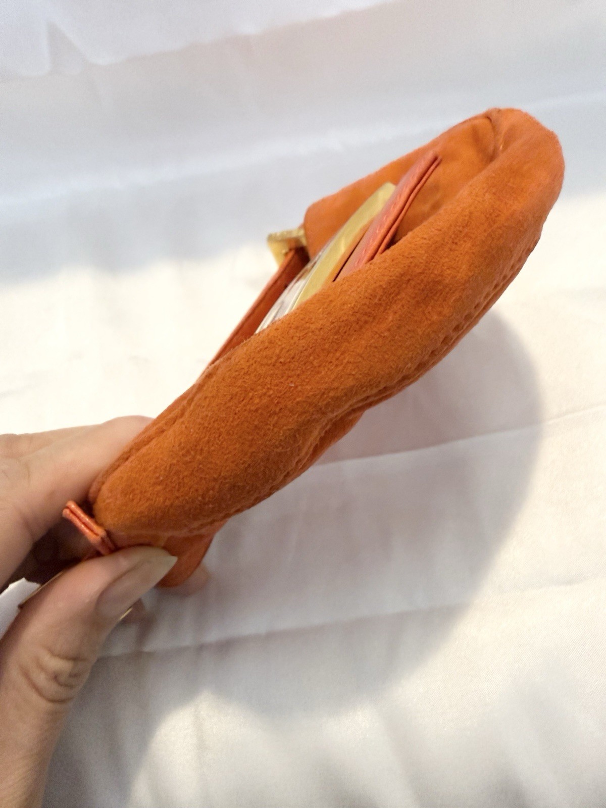 Authentic VINTAGE FENDI MINI CROISSANT ORANGE SUEDE/LEATHER