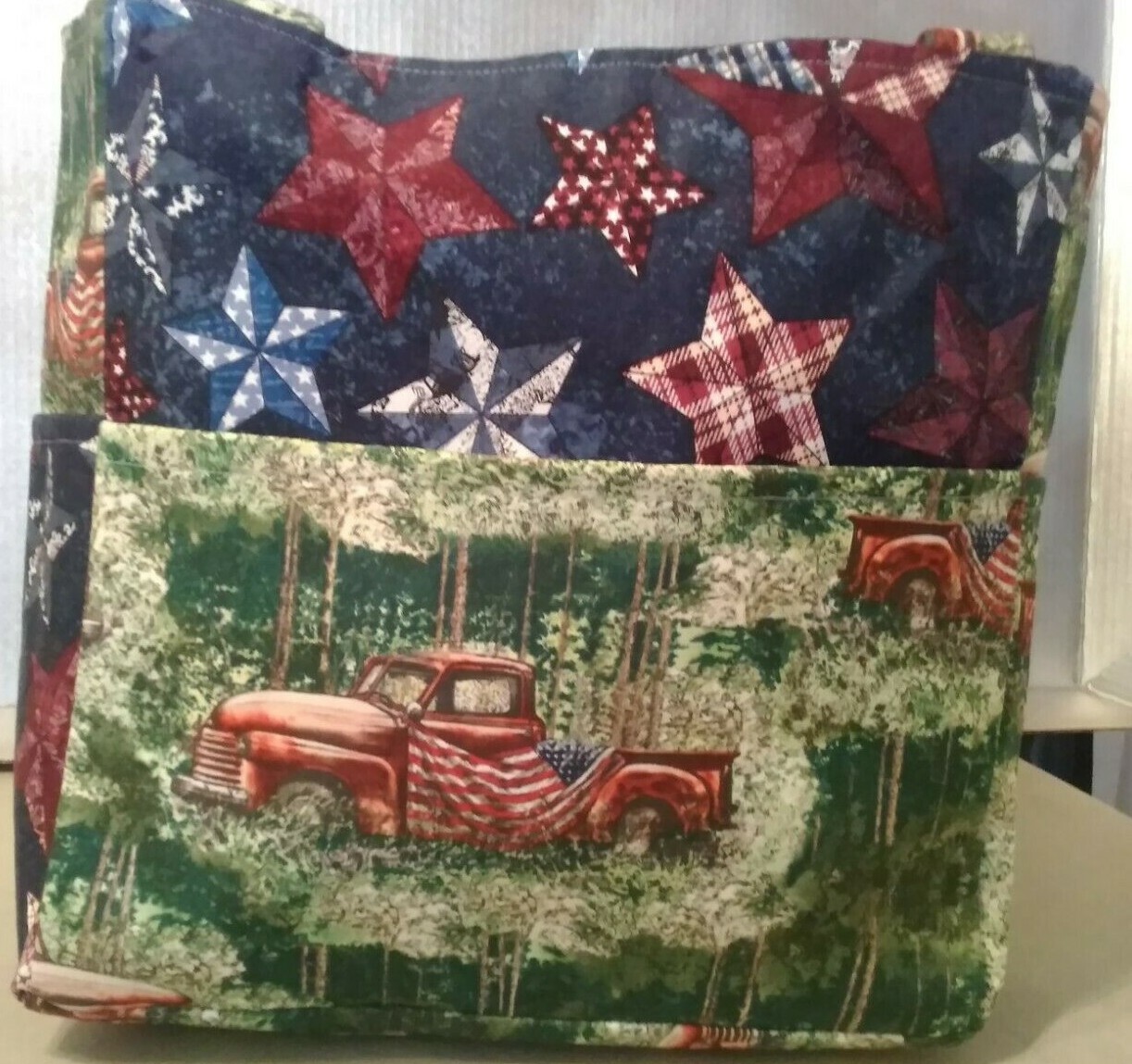 Americana Pickup Truck Field Country Flag Star Purse/Project Bag Handmade 12×12