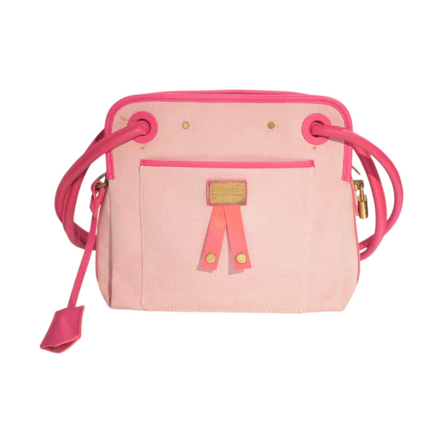 LOUIS VUITTON Antigua Cabas PM Pink Canvas Shoulder Bag Charm Limited