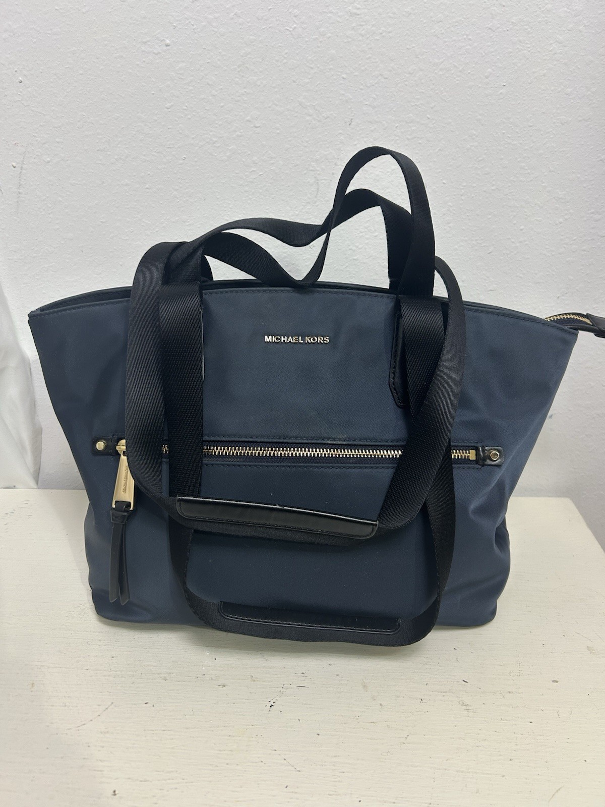 MICHAEL KORS POLLY MEDIUM CARRYALL TOTE SHOULDER BAG Navy Blue