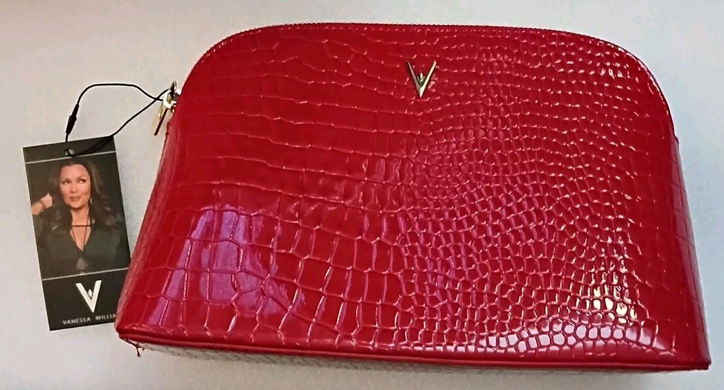 NWT Vanessa Williams Brand Red Crocodile Embossed Cosmetic Case & Protector Bag