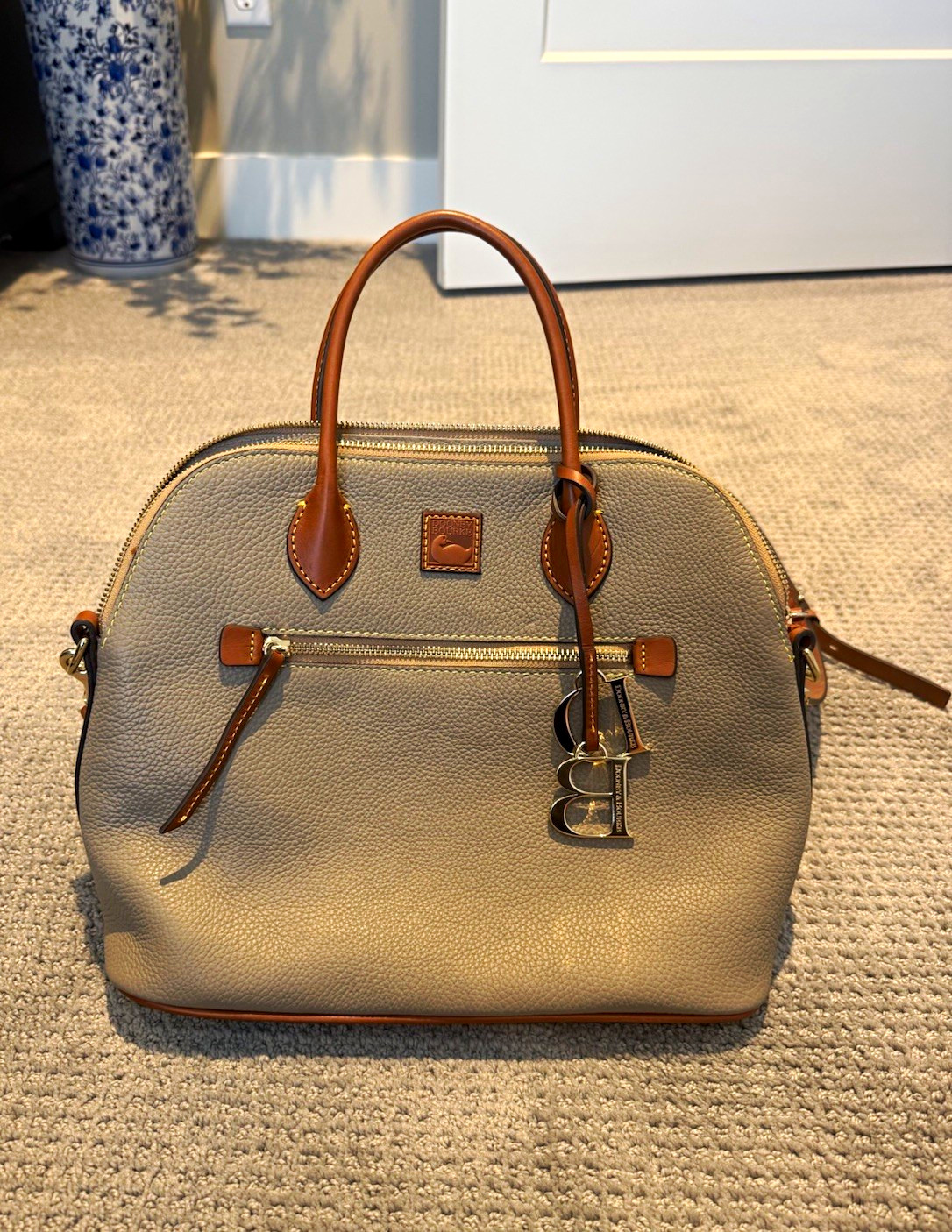 Dooney & Bourke Gray/Brown Satchel Top Handle, Detachable Strap, Zip