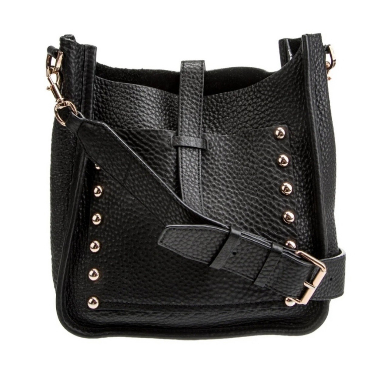 Rebecca Minkoff Black Leather Feed Bag Crossbody Bucket Bag Medium Unlined