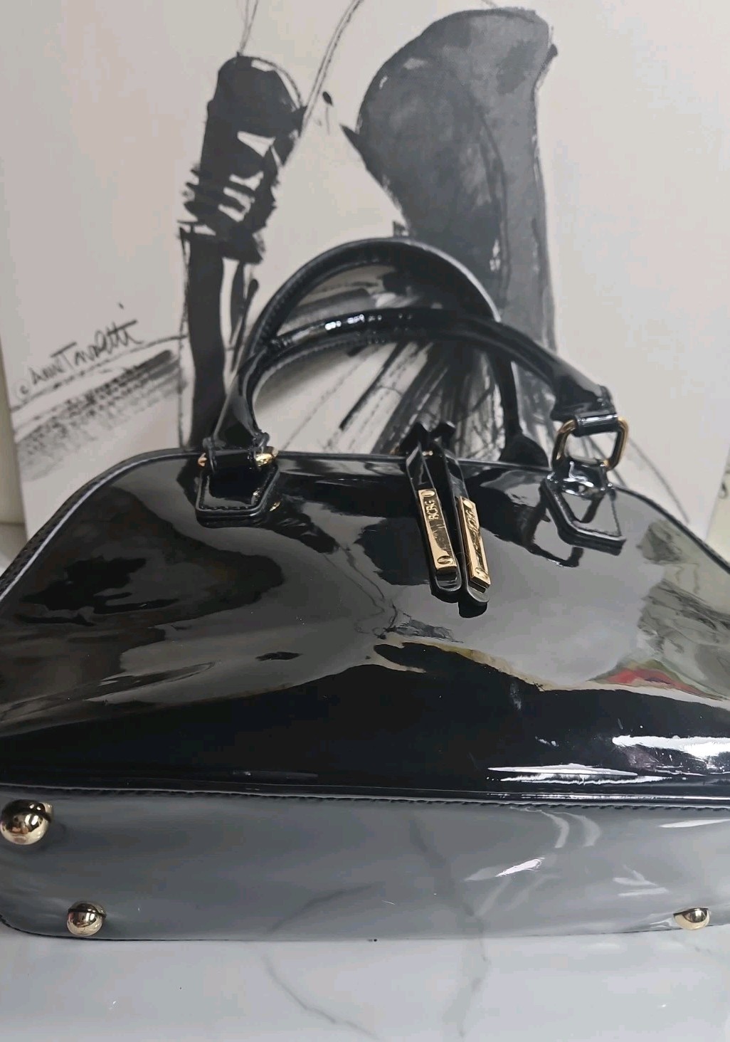 Bcbg Paris Sheen Black Satchel Top Double Handle Purse 12x8x5