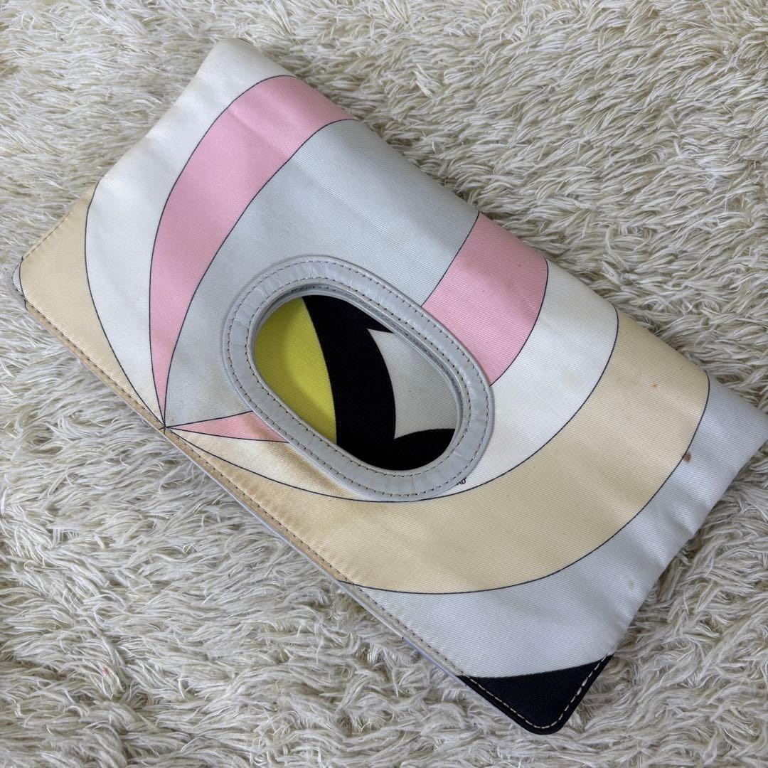 Emilio Pucci Clutch Bag Nylon Leather Multicolor Print Square Made in Italy