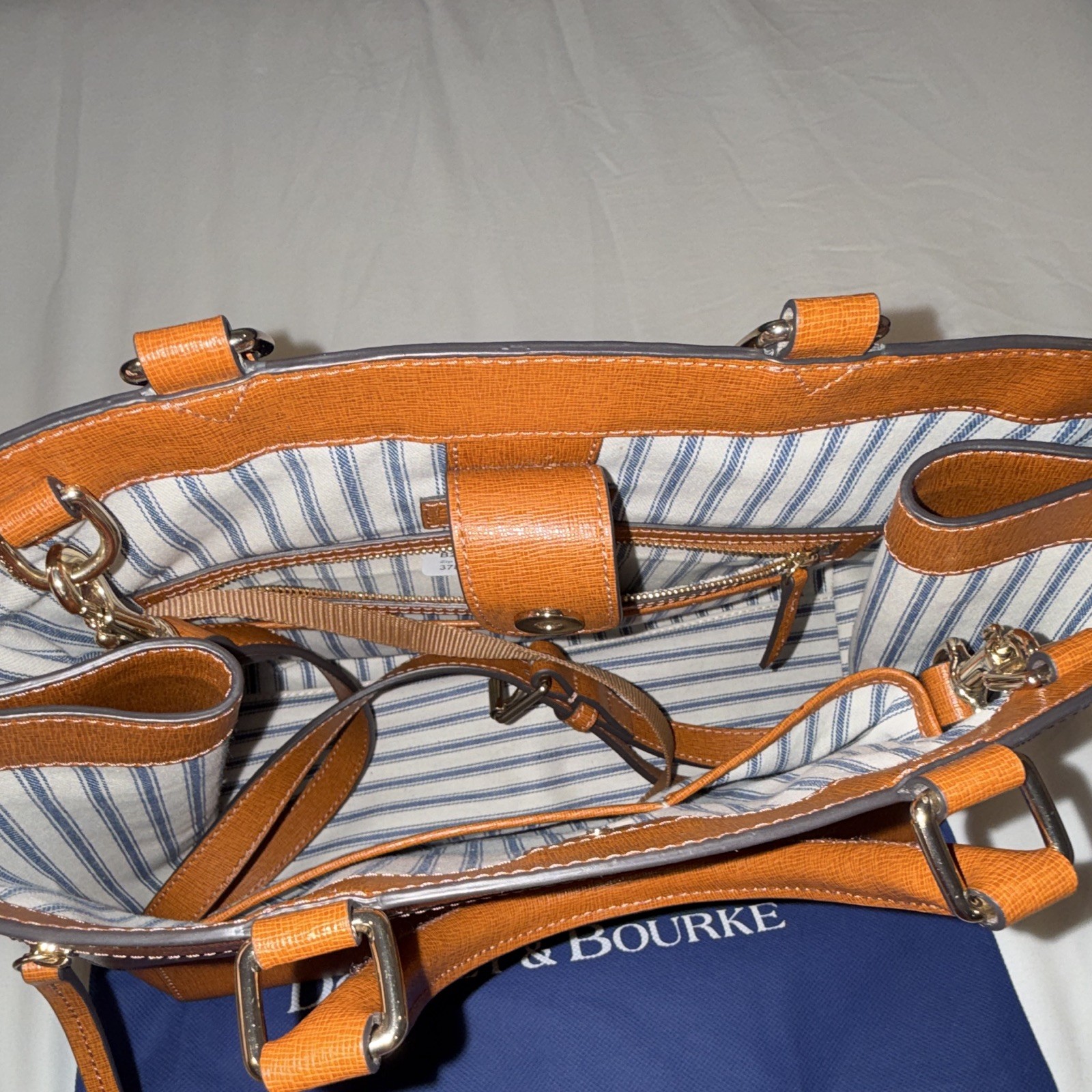 Dooney & Bourke Brown Zip Satchel Medium Double Handles Silver Hardware Dust Bag