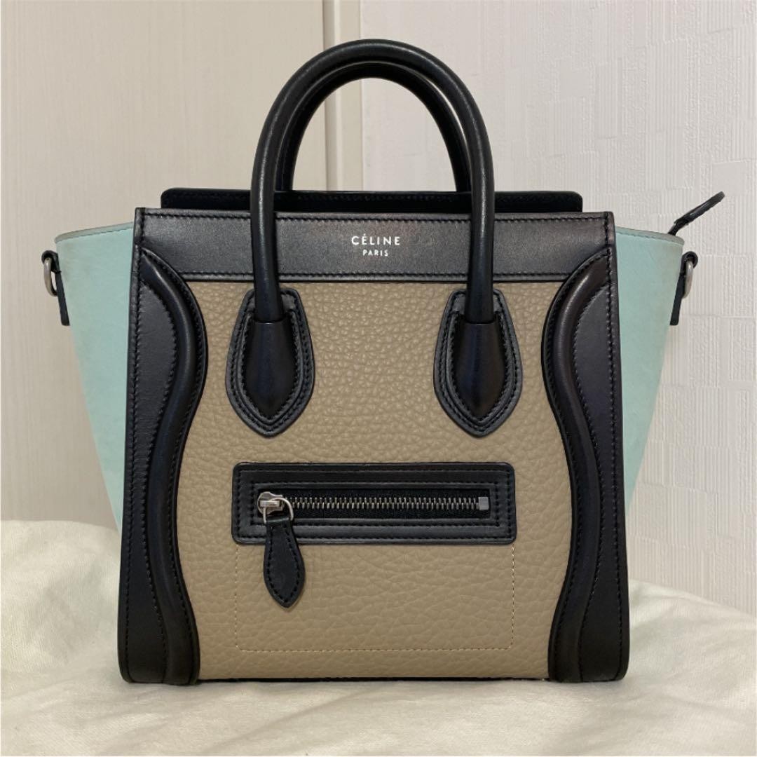 CELINE Luggage Nano Shopper Bi-color Leather 2WAY Shoulder Bag Multicolor used