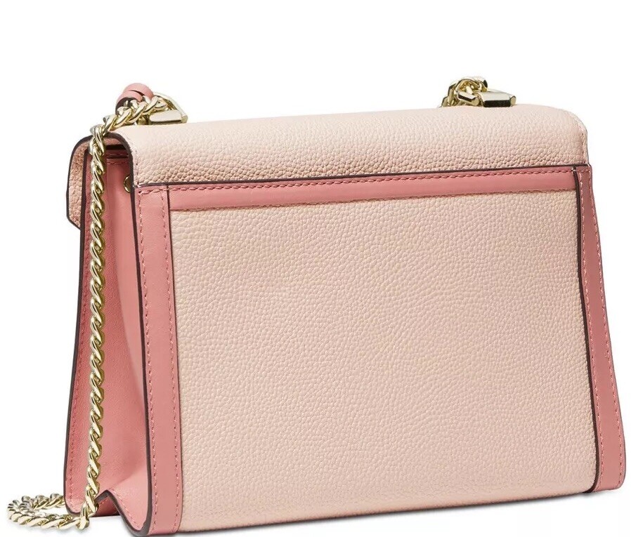 New Michael Kors Whitney bicolor leather small shoulder bag soft pink gold chain