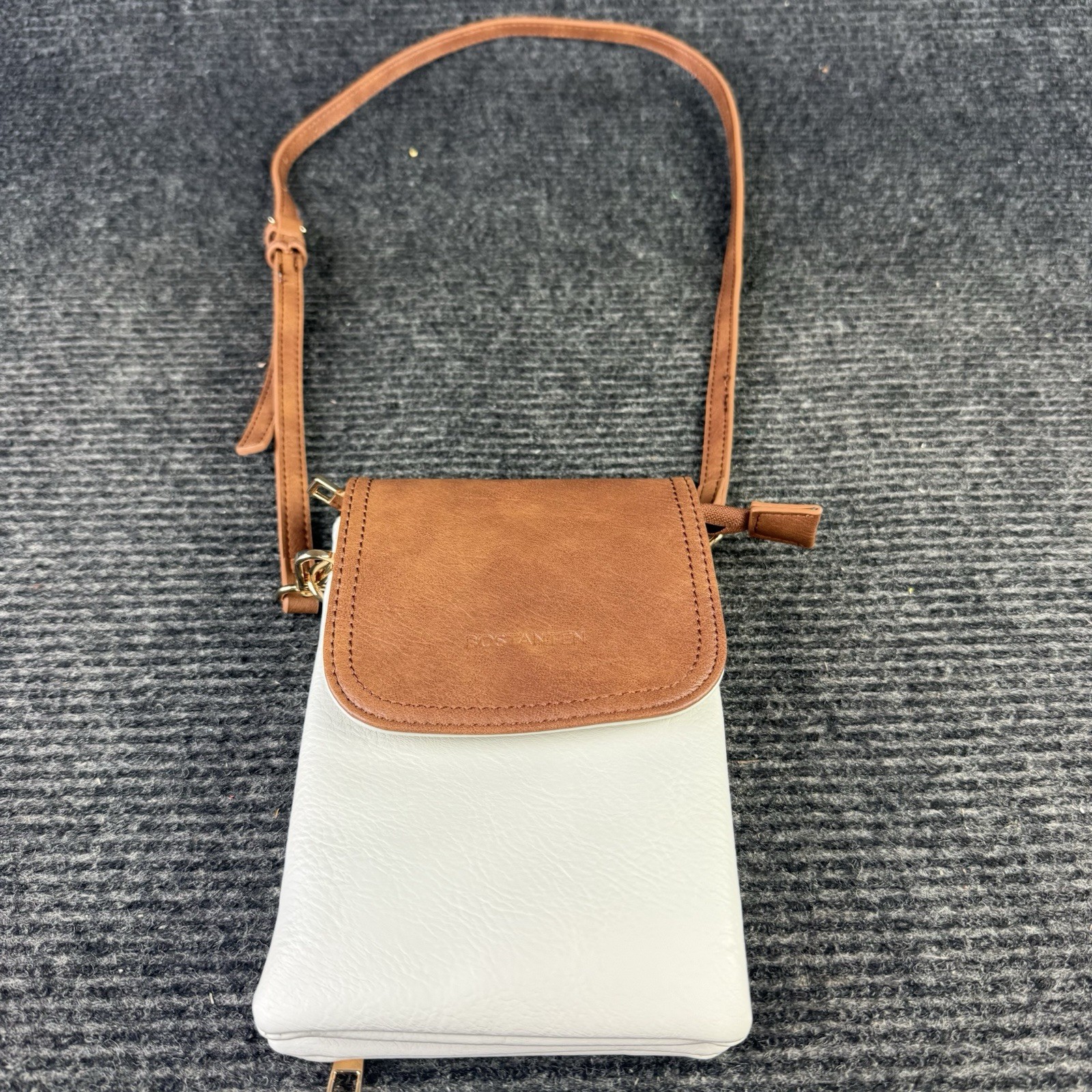 Bostanten Small White And Brown Crossbody, EUC, 7.5 In.