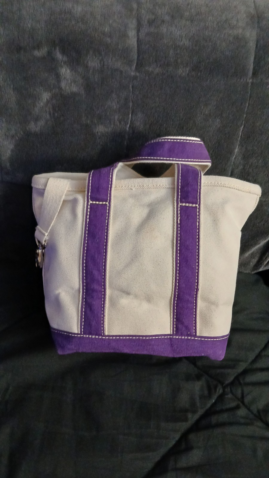 Lands End SMALL Monogram Canvas Boat Tote Bag w Purple Compass Embroidered Patch
