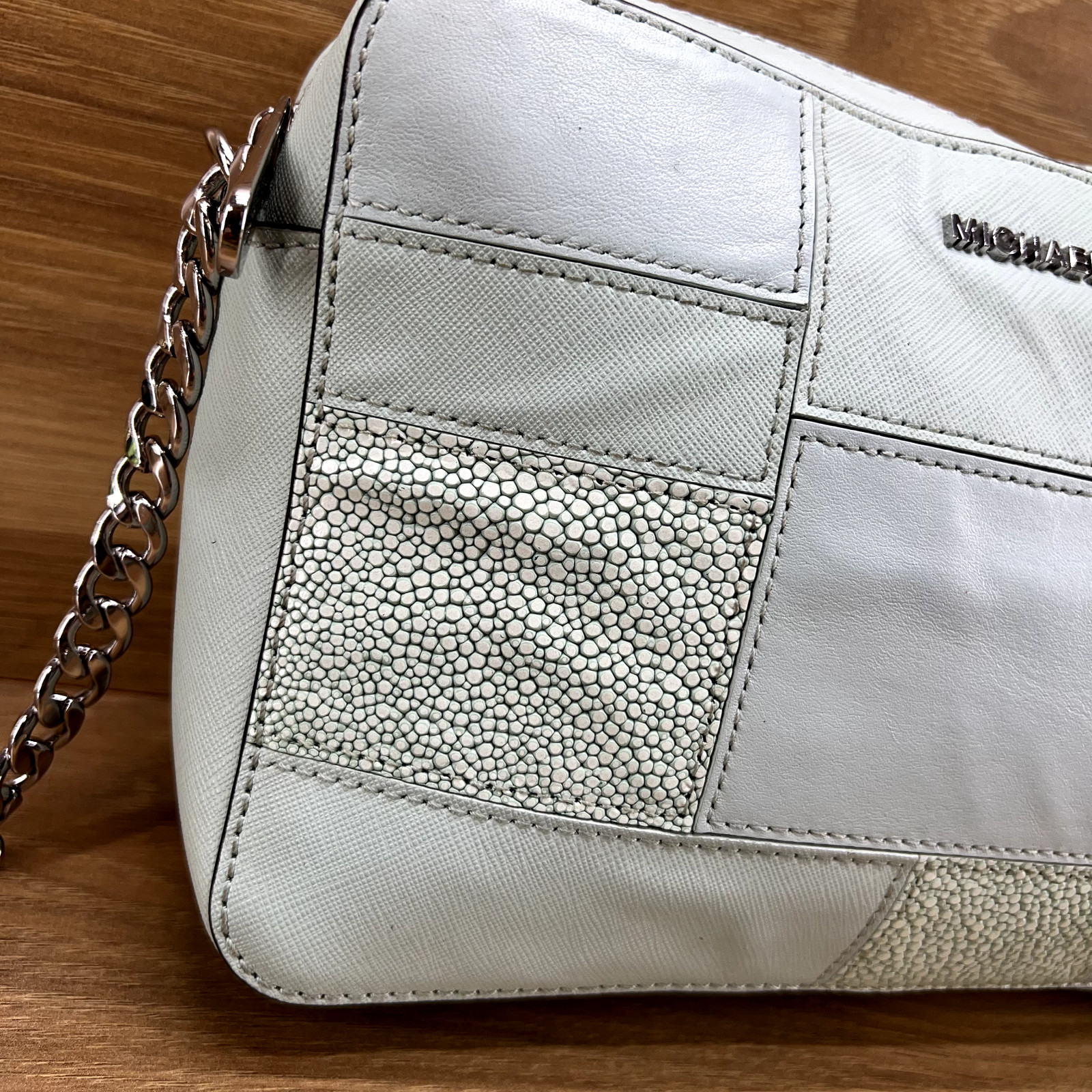Michael Kors Patchwork Crossbody Zip Chain Robin Egg Blue Saffiano