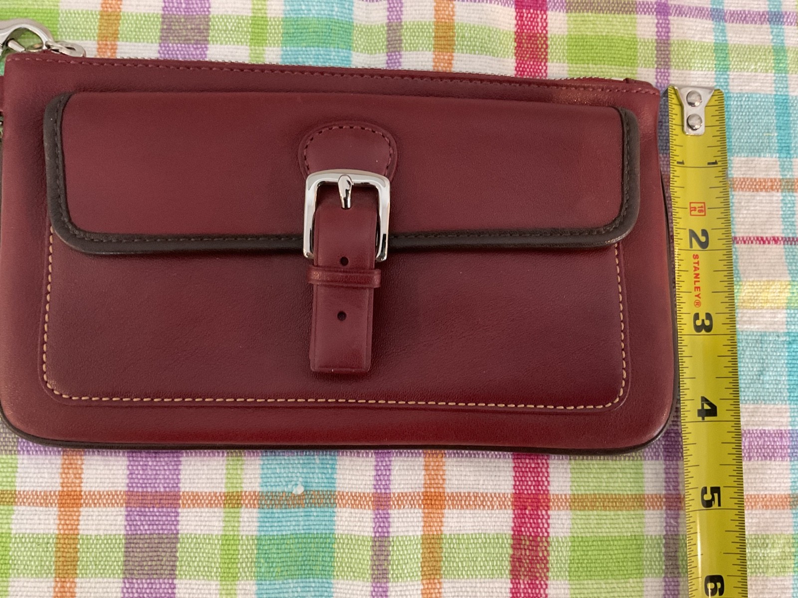 COACH. Burgundy Leather SOHO Clutch Wristlet Buckle Snap Silver Hardware NWOT