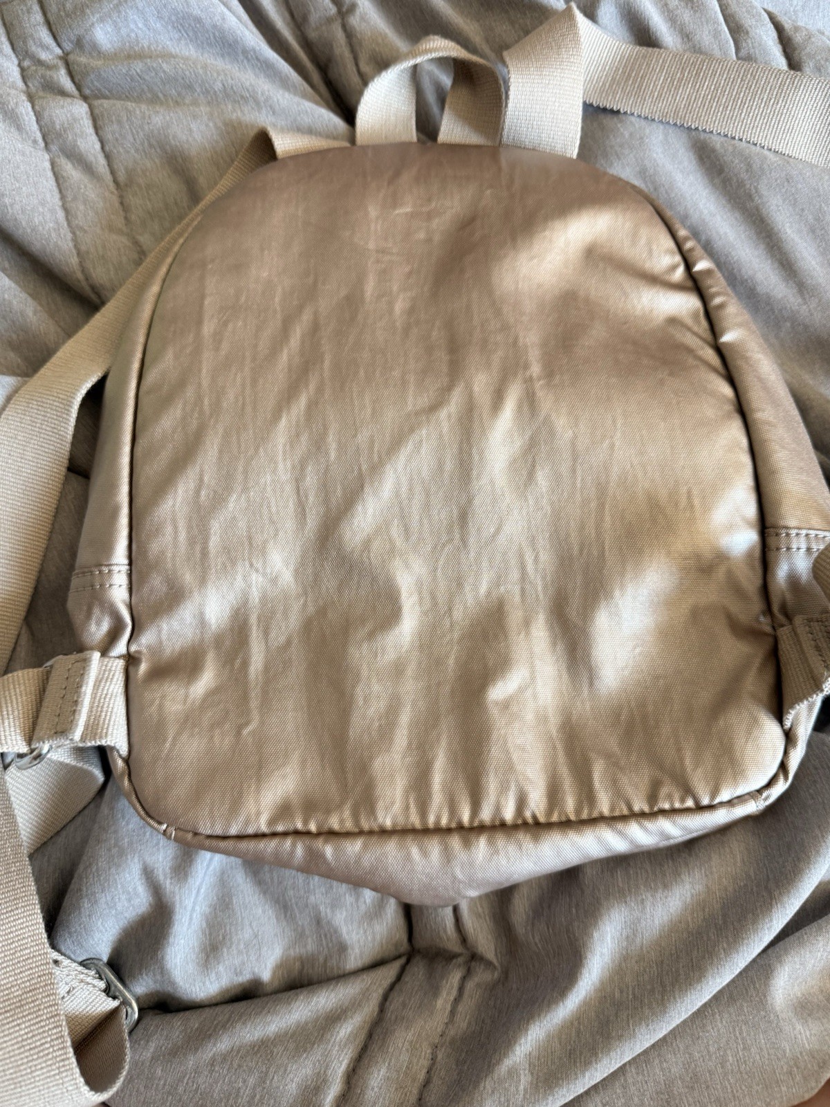Kipling Beige Mini Backpack Solid Zip Closure Monkey Bag Charm Silver Hardware