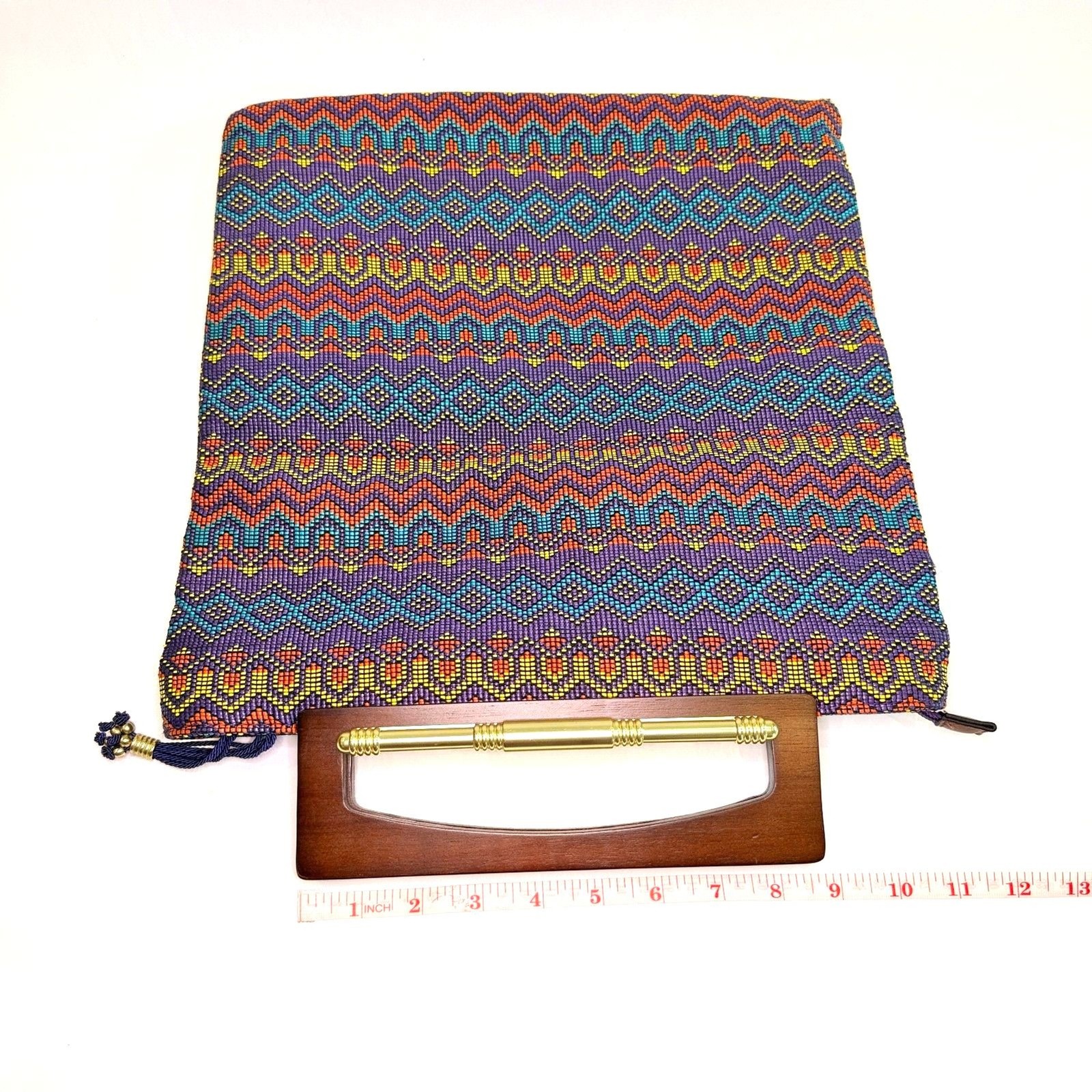 Duro Olowu Rare Beaded Geometric Clutch Wooden Handle Luxury Designer Bag