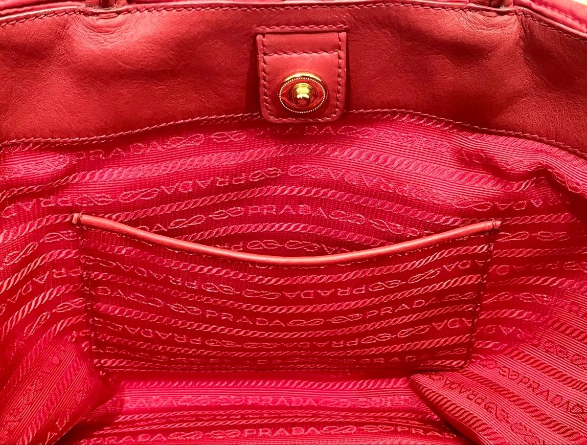 PRADA Esplanade 2Way Tote Bag Red Nylon Leather Shirring Large w/ Strap