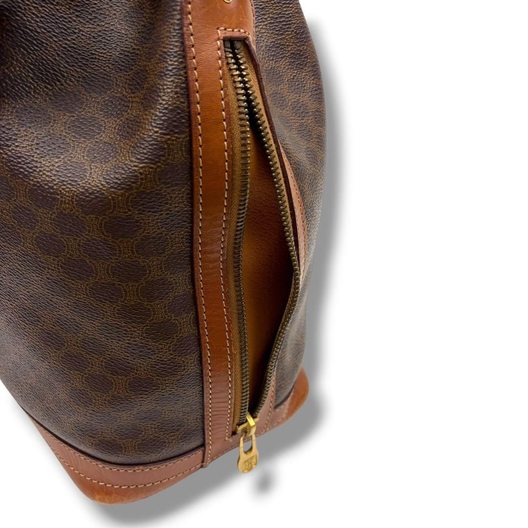 CELINE Macadam Noe PVC Drawstring Shoulder Bag Brown Vintage Authentic