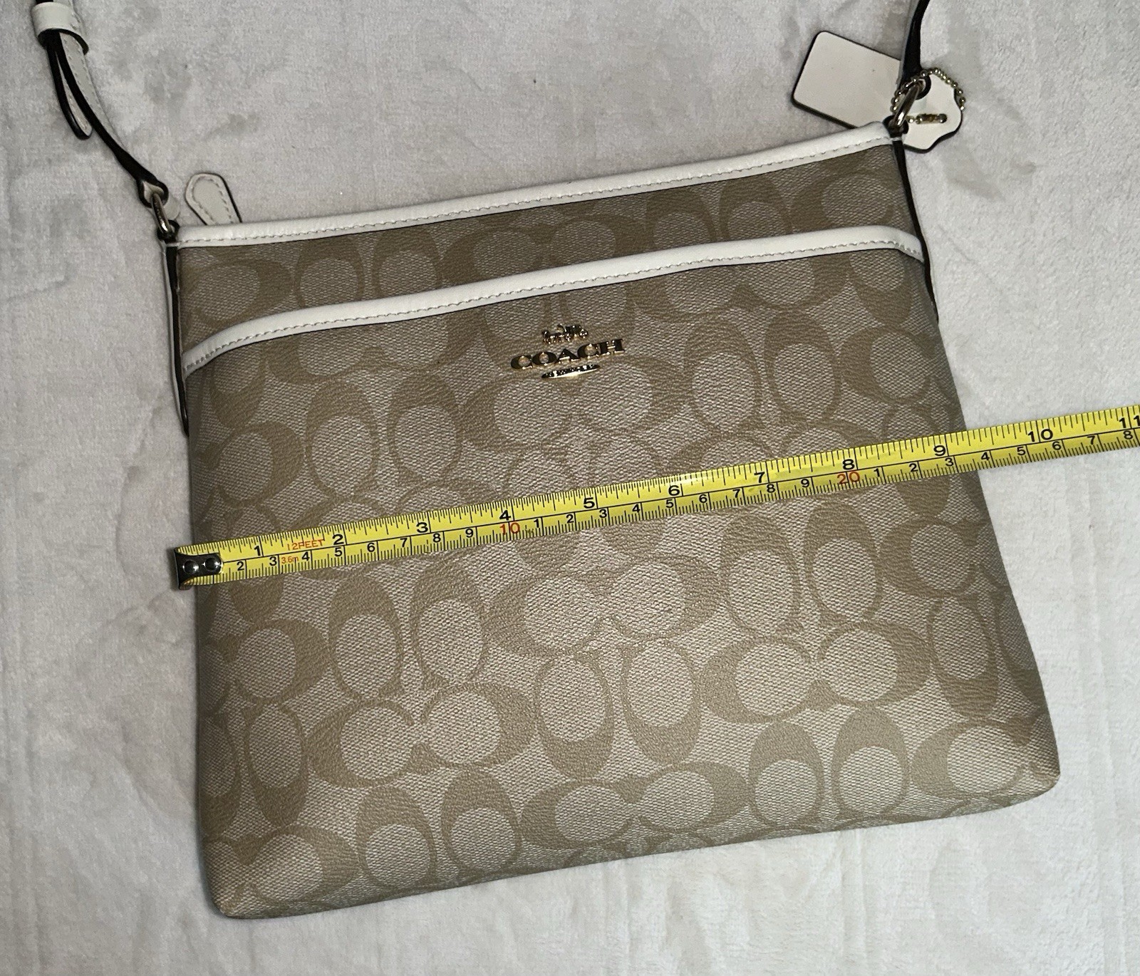NEW WOT Coach Signature Zip File Khaki F29210 Crossbody Bag Zip Top Hangtag COA